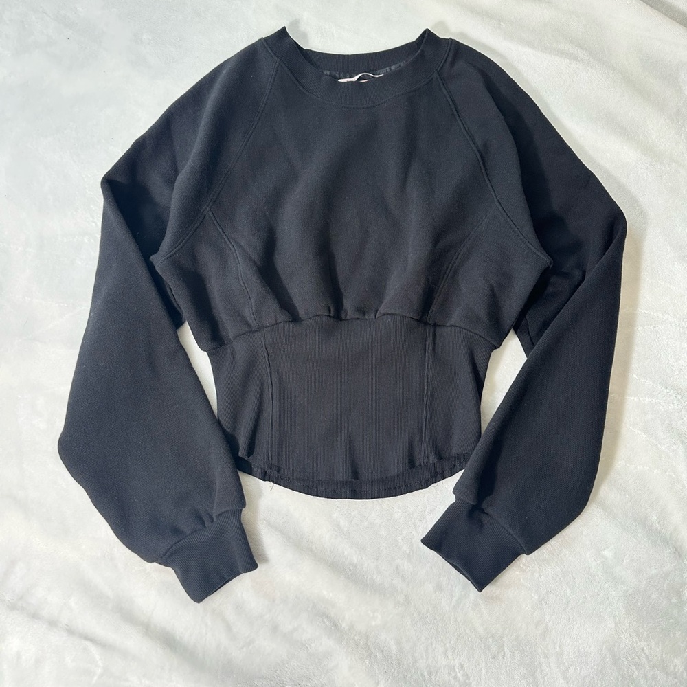 SWEATSHIRT Cropped Crewneck CORSET Fleece Victoria’s Secret BLACK Size S